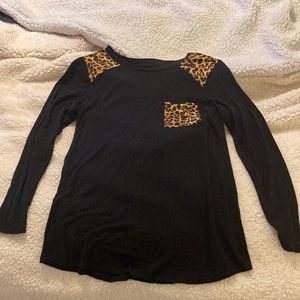 Long sleeve leopard and black silk-like shirt; size medium (had to cut tag out)